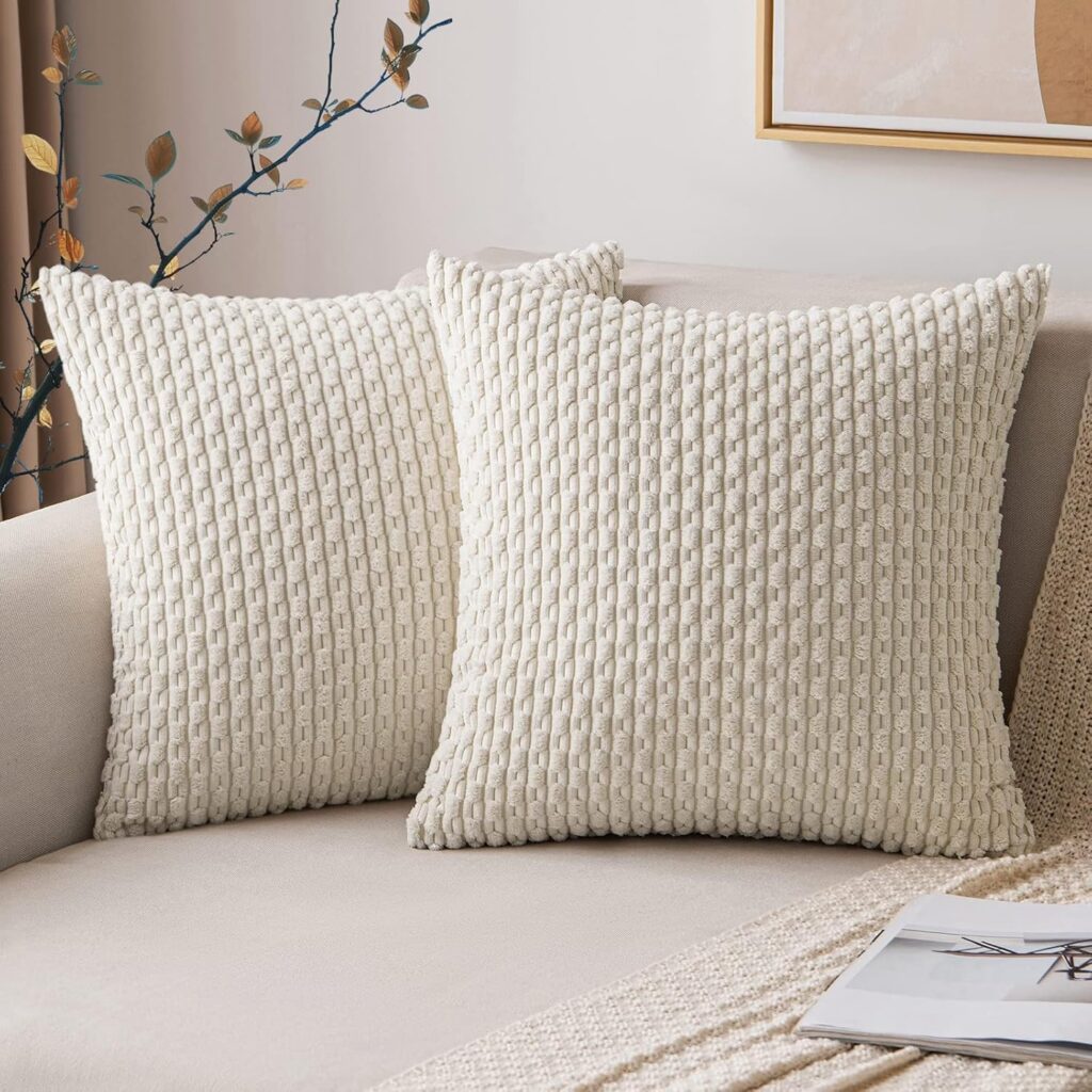 JOMWEN Corduroy Striped Lumbar Cushion Covers, Set of 2