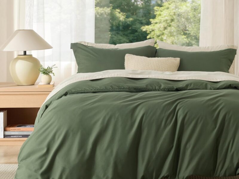 Bedsure Olive Green Brushed Microfibre Quilt Cover Set