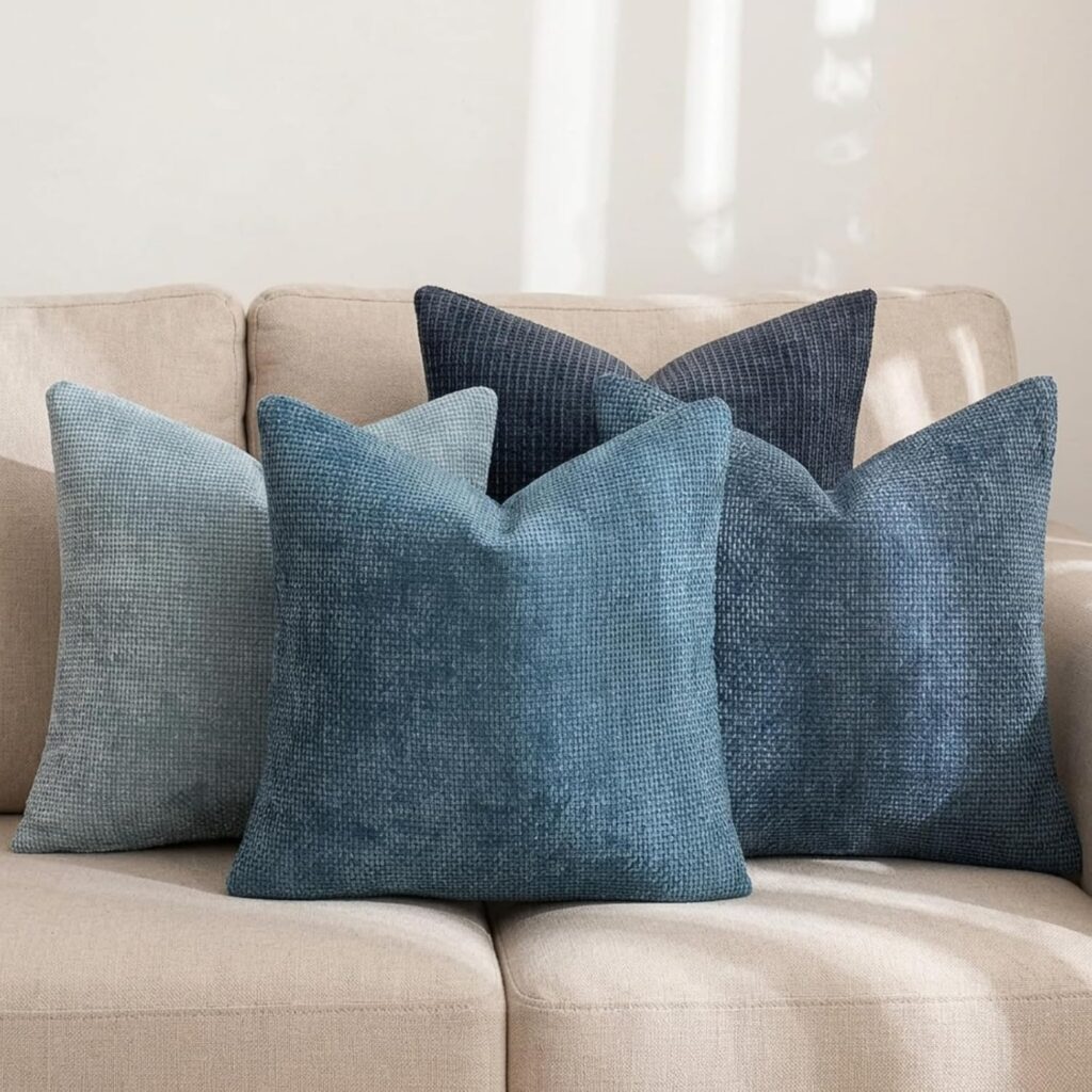 JOMWEN Chenille Striped Lumbar Cushion Covers, Set of 4