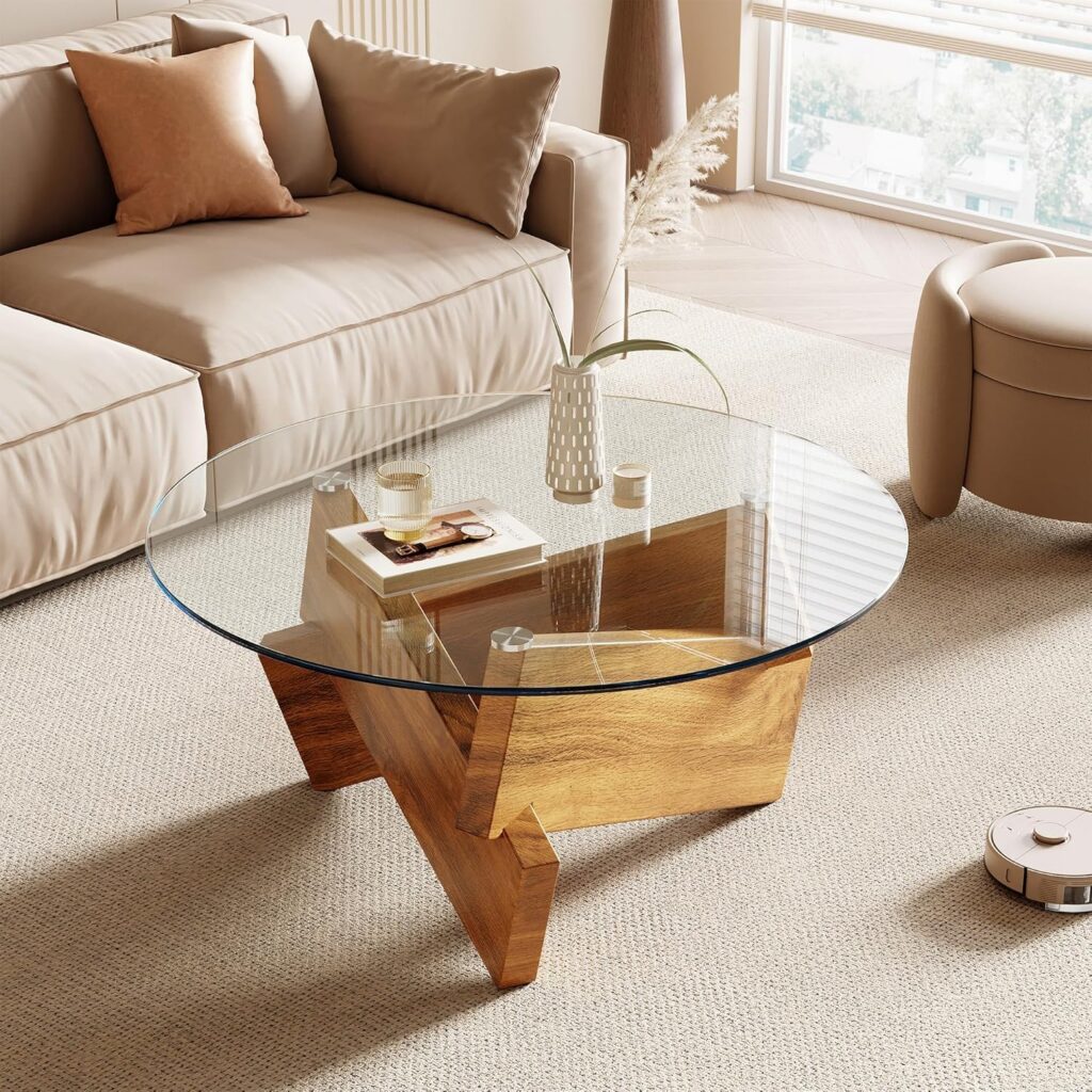 Lsajueira 80cm Round Tempered Glass Coffee Table