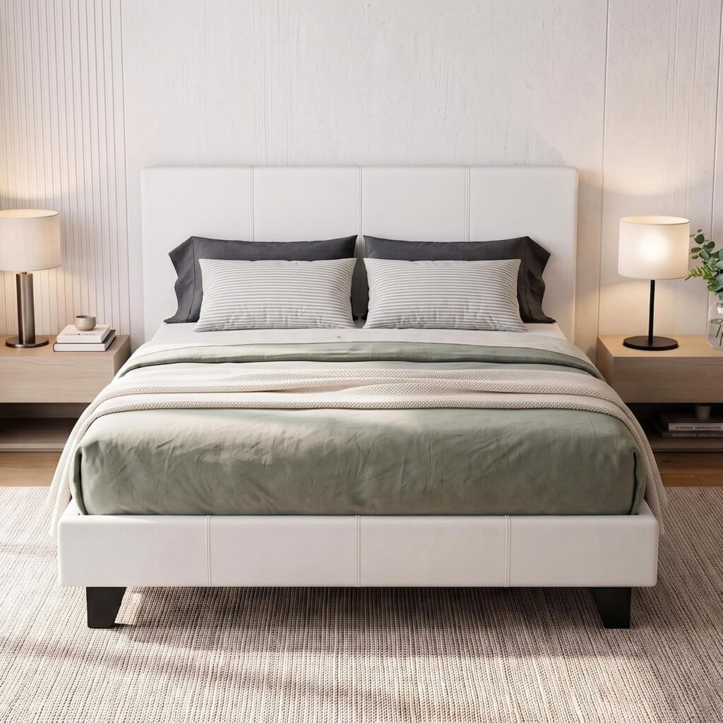 Artiss Double White PVC Leather Bed Frame