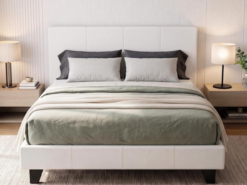 Artiss Double White PVC Leather Bed Frame