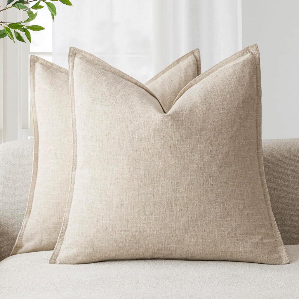 Foindtower Linen Boho Cushion Covers, Set of 2, Natural Beige