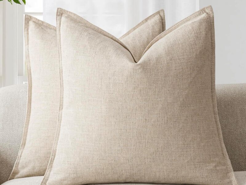 Foindtower Linen Boho Cushion Covers, Set of 2, Natural Beige