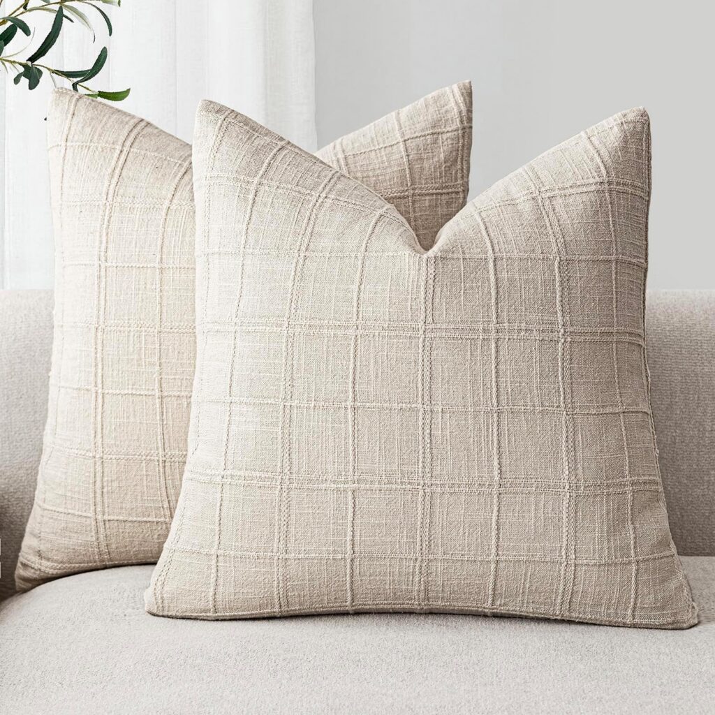 Foindtower Linen Boho Cushion Covers, Set of 2, Beige