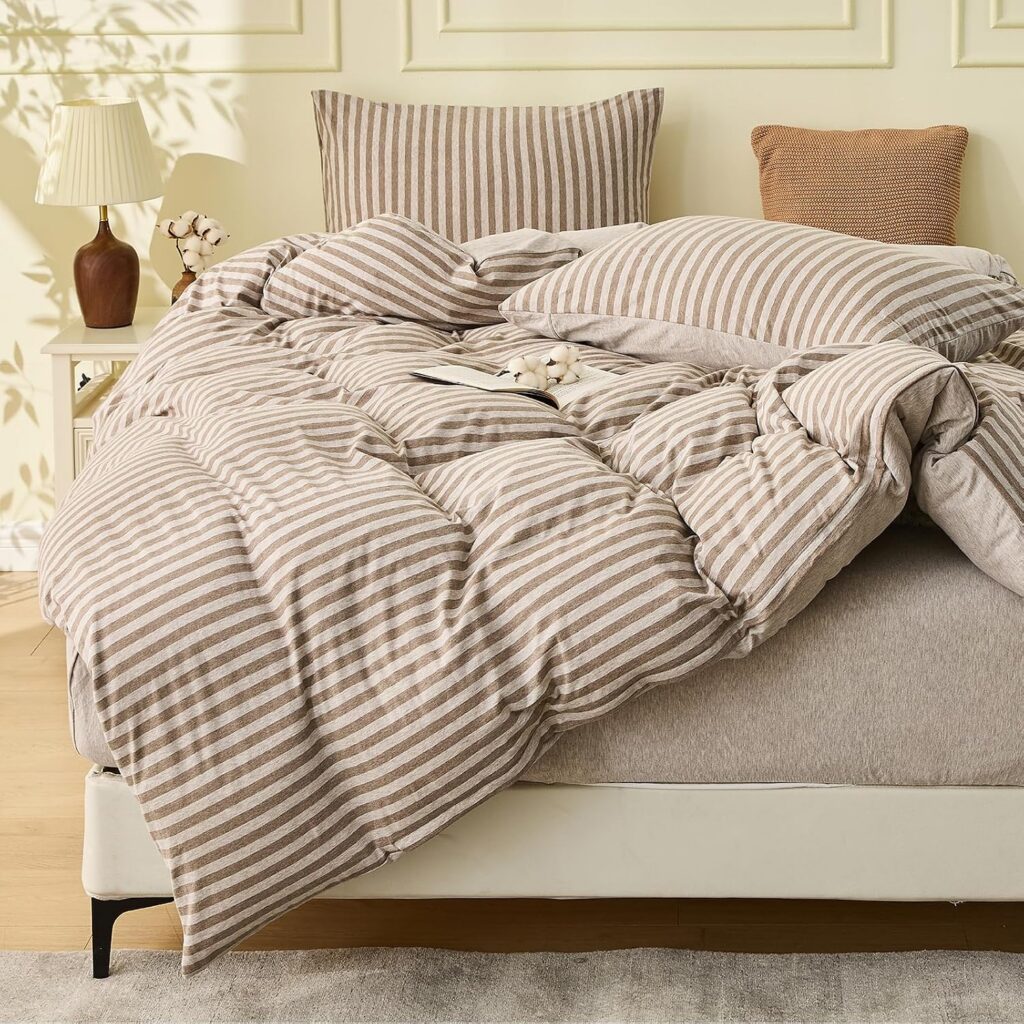 Eastoptex Tiramisu Stripe Cotton Knit Quilt Cover Set