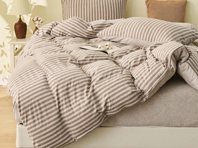 Eastoptex Tiramisu Stripe Cotton Knit Quilt Cover Set