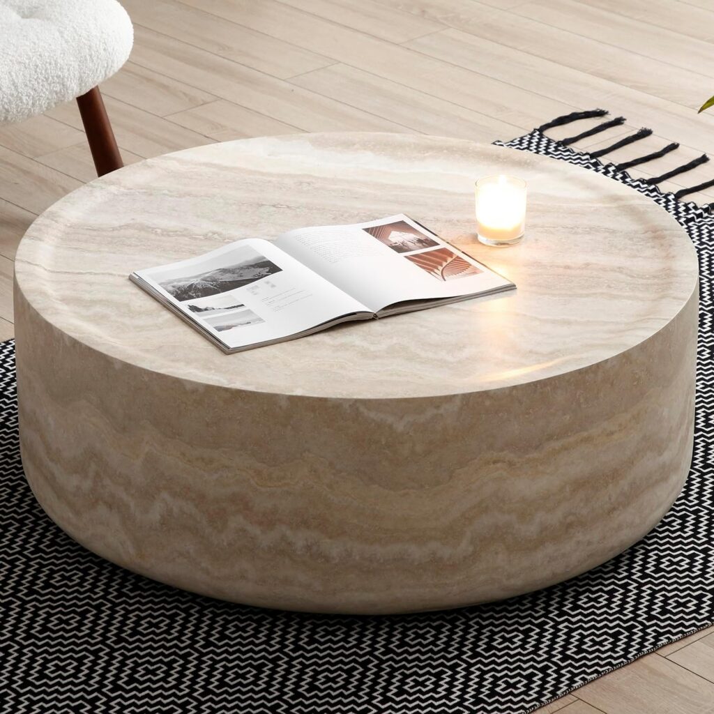 Aworesis 90cm Round Marble Look Coffee Table