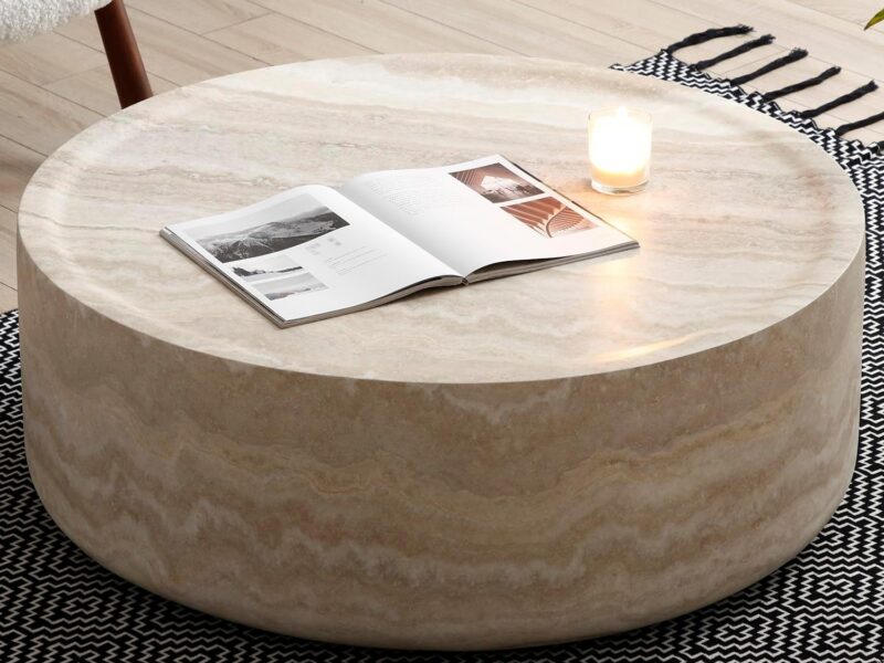 Aworesis 90cm Round Marble Look Coffee Table