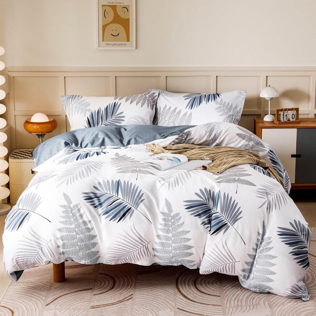 KNKCO Botanical Leaf Queen Duvet Cover Set
