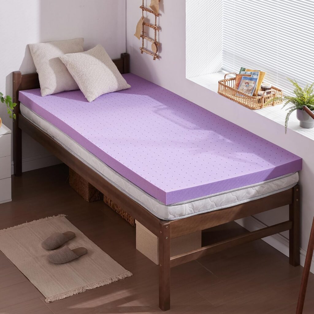 SINWEEK 2 Inch Ventilated Gel Memory Foam Topper, Twin, Purple
