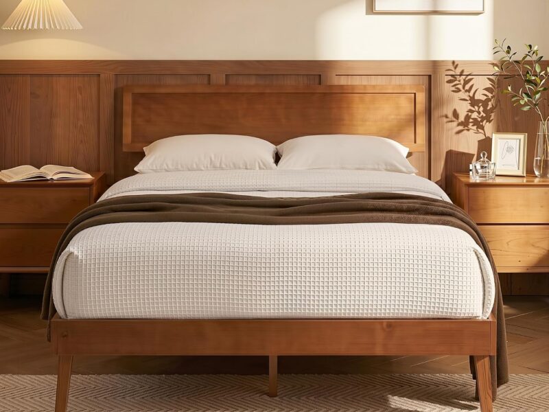 Artiss Queen Walnut Timber Bed Frame