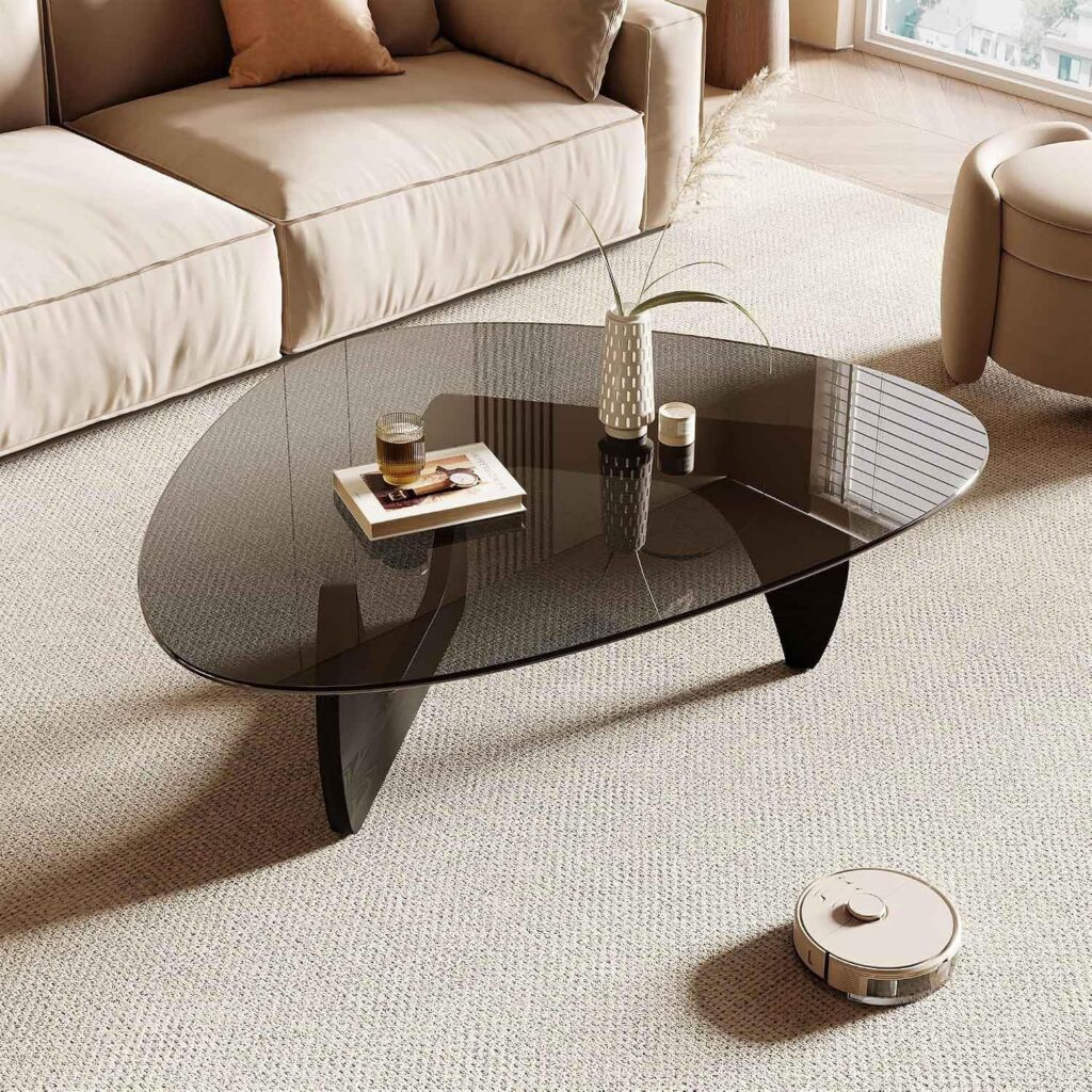 CKIKH Grey Glass Triangular Coffee Table