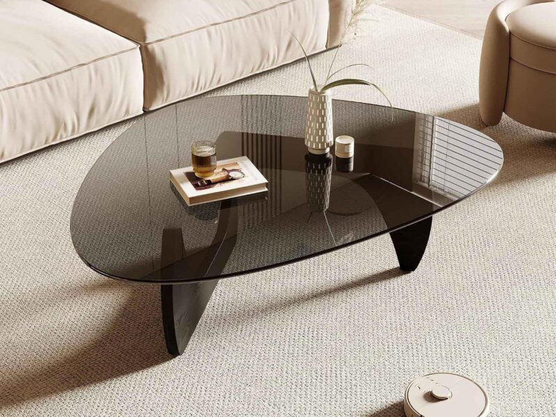 CKIKH Grey Glass Triangular Coffee Table