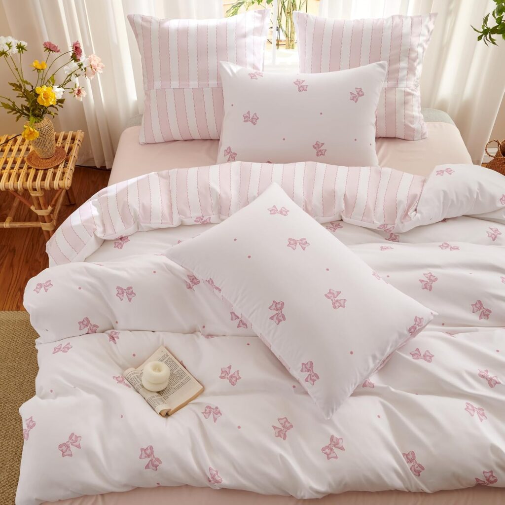 Bildenly Pink Bow Reversible Quilt Cover Set