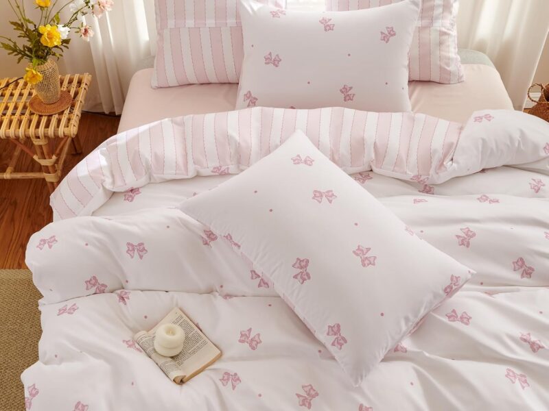 Bildenly Pink Bow Reversible Quilt Cover Set