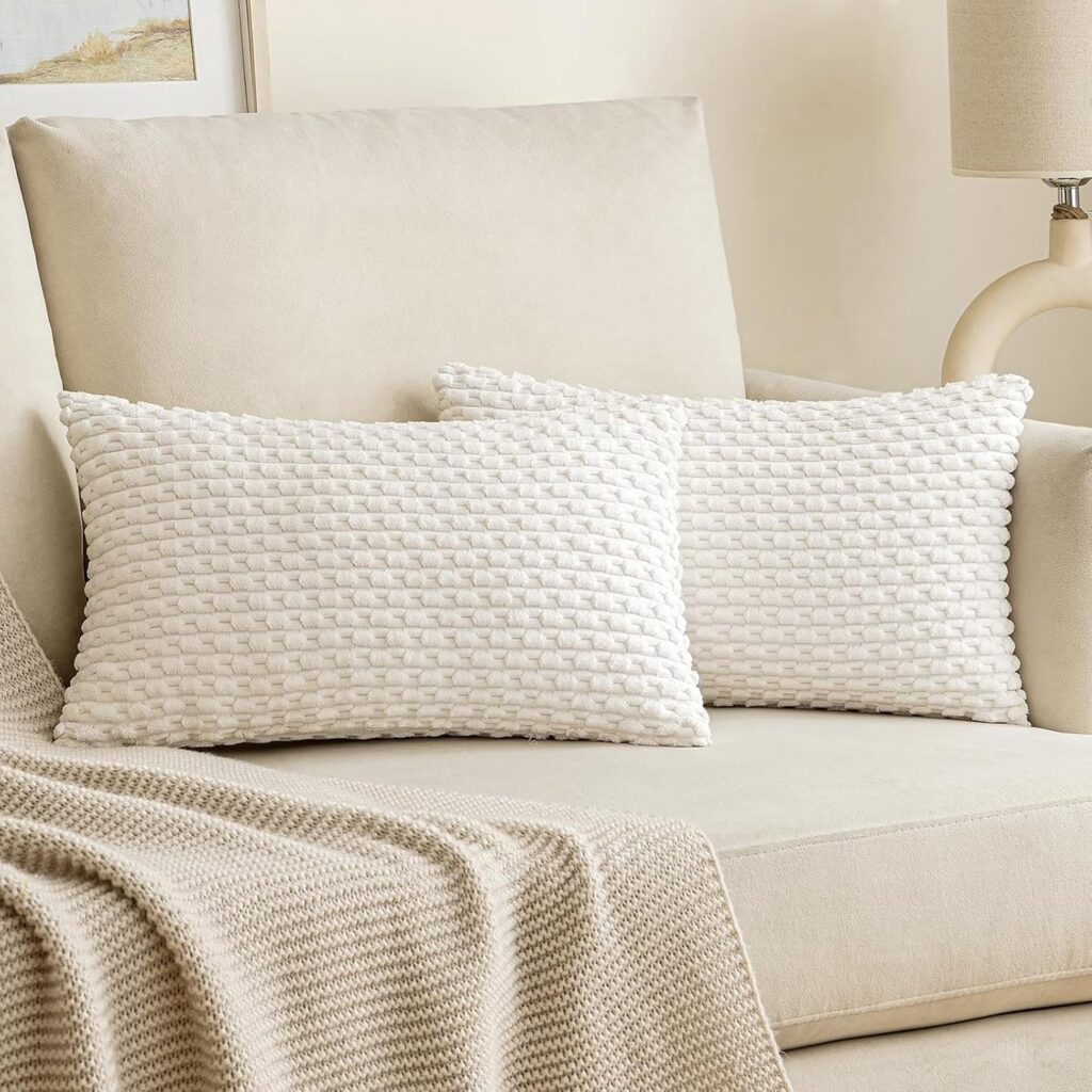 TASIXUN Corduroy Striped Lumbar Cushion Covers, Set of 2