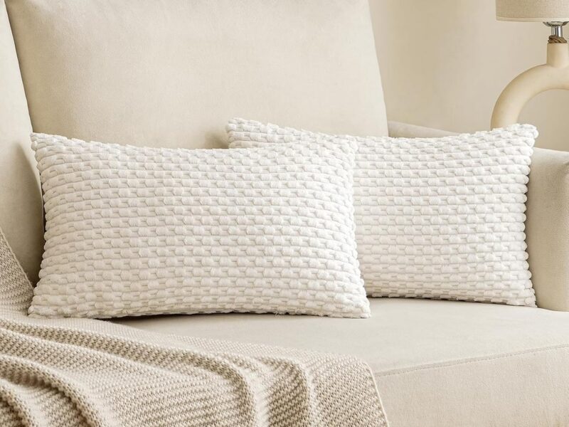 TASIXUN Corduroy Striped Lumbar Cushion Covers, Set of 2