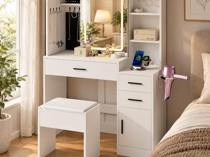 ADVWIN Dressing Table Set with LED Mirror