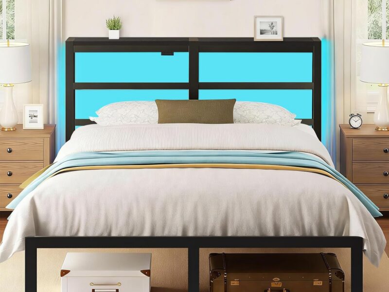 QZTHOU Double Black LED Storage Bed Frame