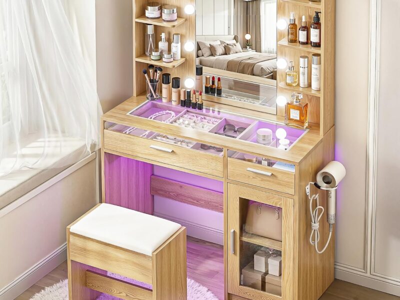 Artiss RGB LED Glass Top Dressing Table
