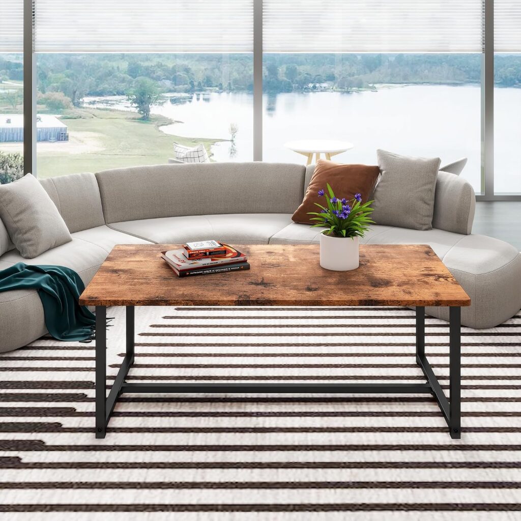 VERFARM 90cm Rustic Brown Rectangular Coffee Table