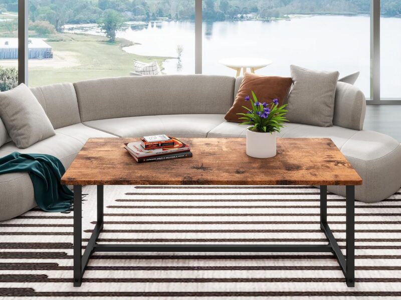 VERFARM 90cm Rustic Brown Rectangular Coffee Table