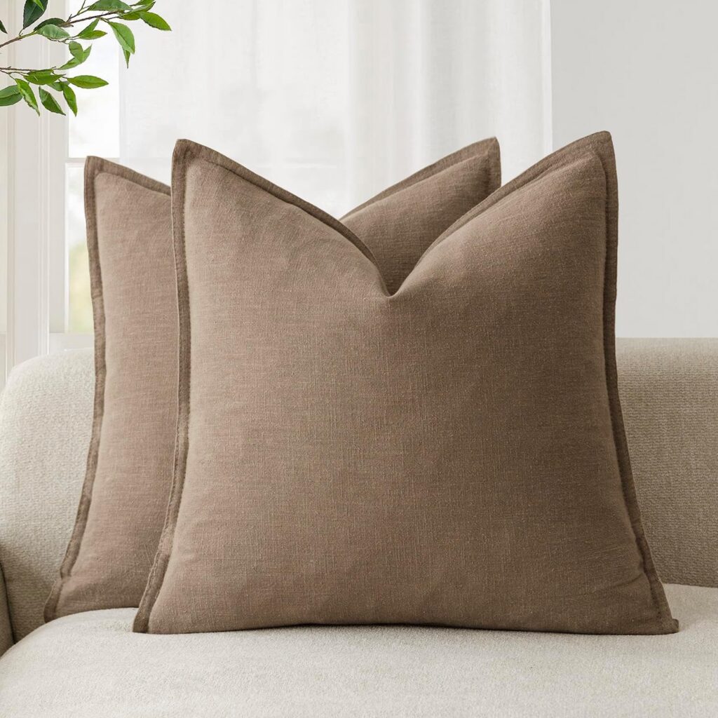 Foindtower Linen Boho Cushion Covers, Set of 2, Coco Brown