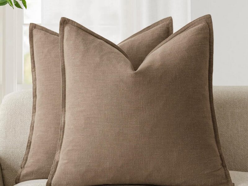 Foindtower Linen Boho Cushion Covers, Set of 2, Coco Brown