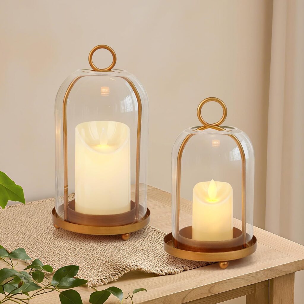 VIVIRENOIR Golden Glass Lantern Hurricane Candle Holder