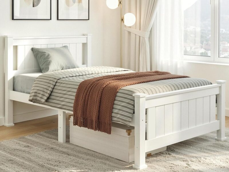 Artiss Single White Timber Bed Frame