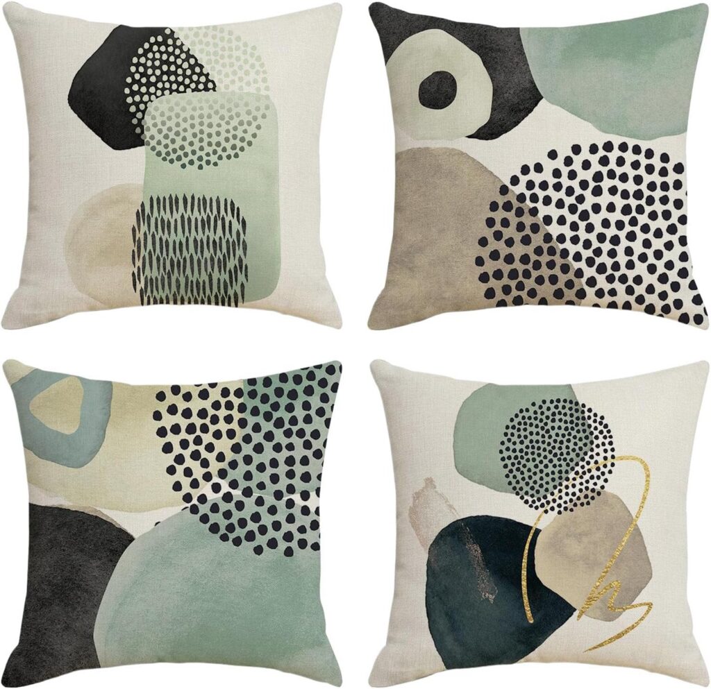 KEOYA Linen Geometric Cushion Covers, Set of 4