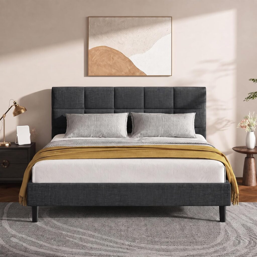 Artiss Queen Checkered Upholstered Bed Frame
