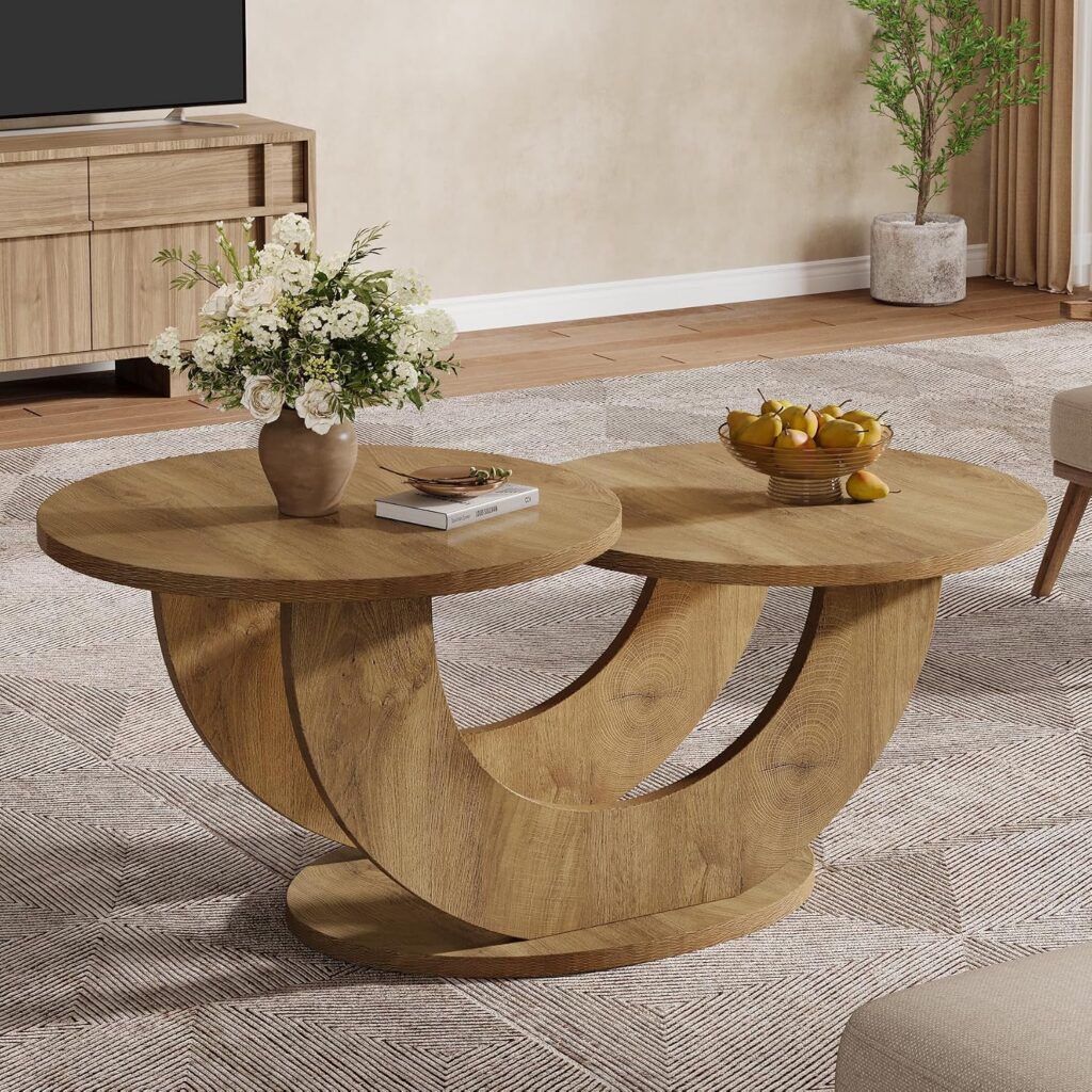 Tribesigns Natural Round Two Tier Coffee Table