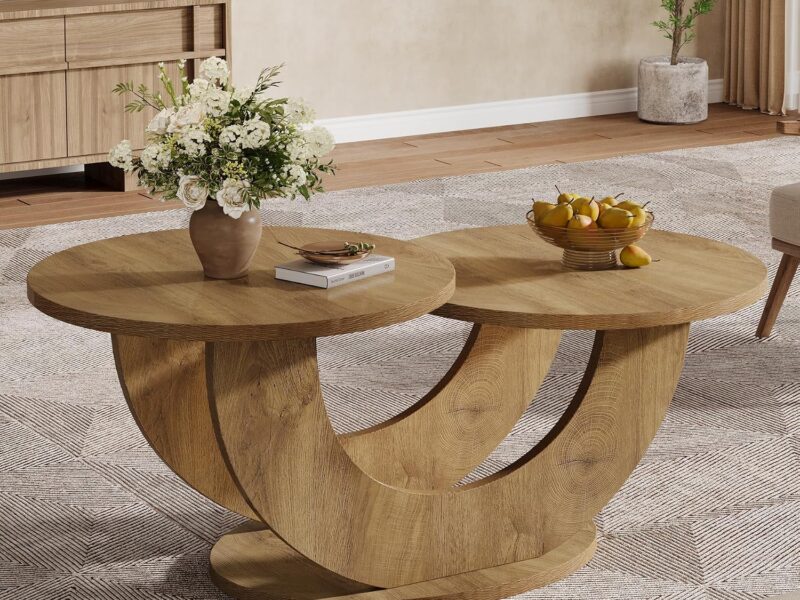 Tribesigns Natural Round Two Tier Coffee Table