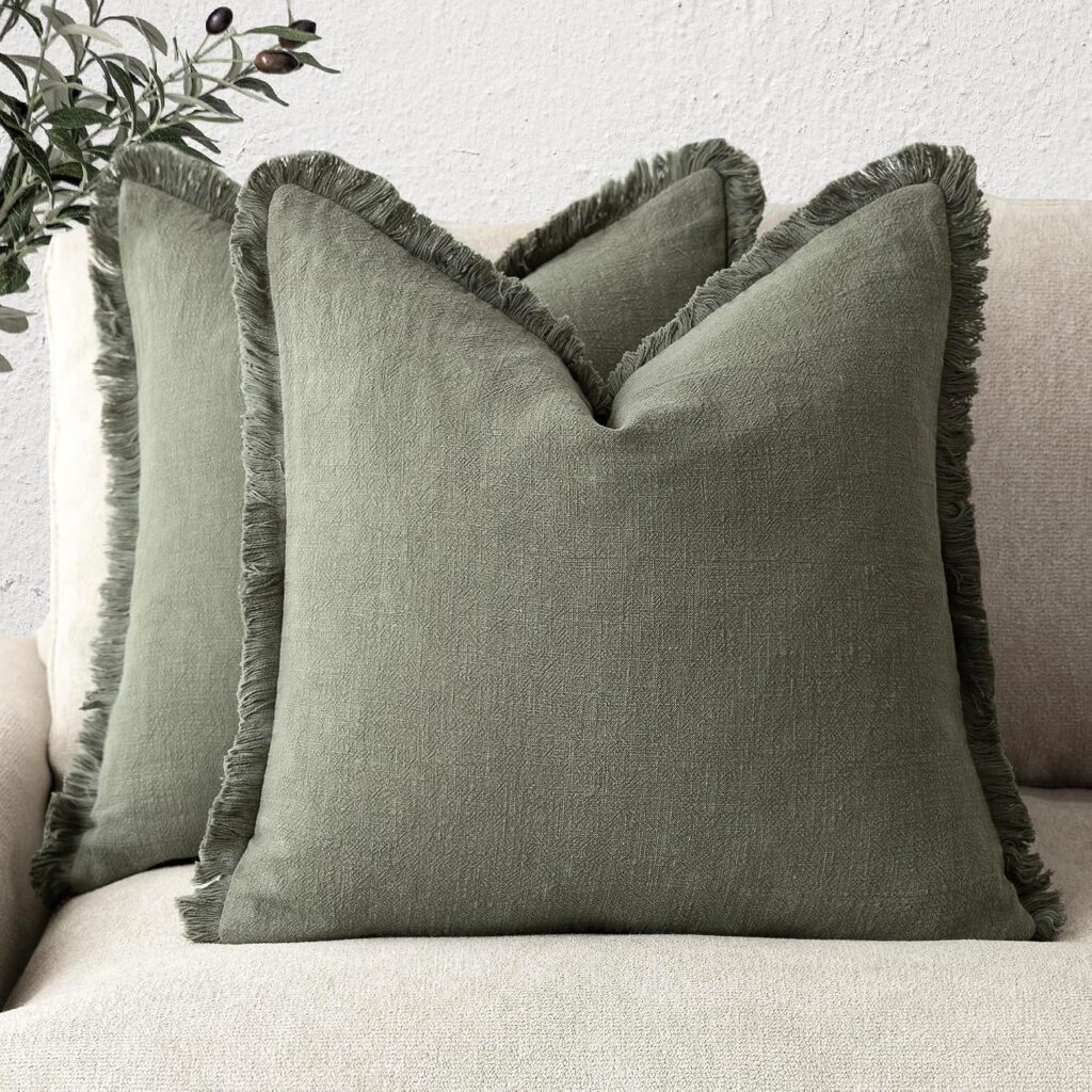 Foindtower Linen Fringe Cushion Covers, Set of 2