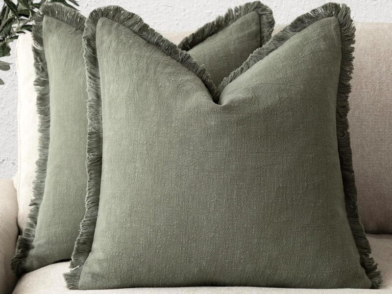 Foindtower Linen Fringe Cushion Covers, Set of 2