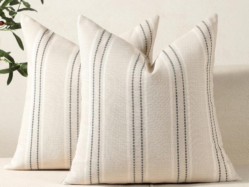 Hckot Linen Striped Cushion Covers, Set of 2