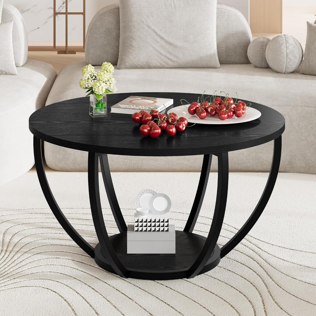 VECOCHO 70cm Round Black Coffee Table
