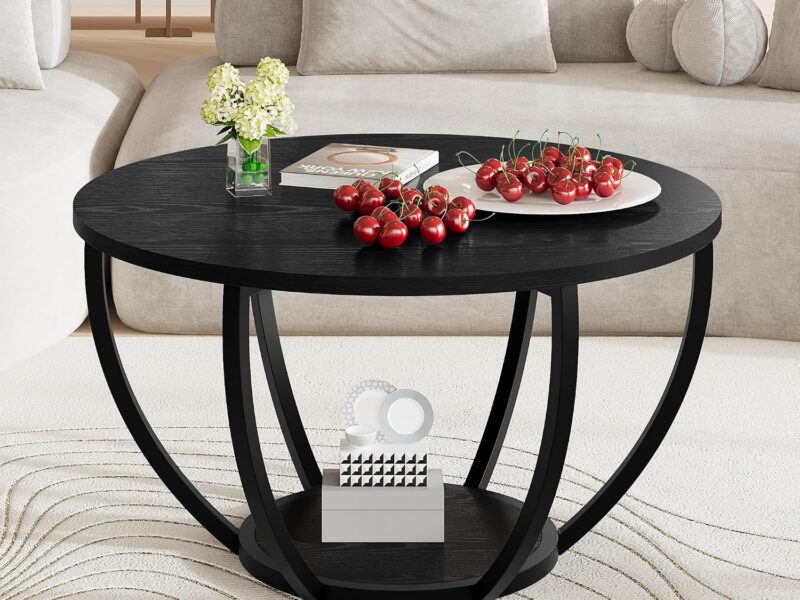 VECOCHO 70cm Round Black Coffee Table